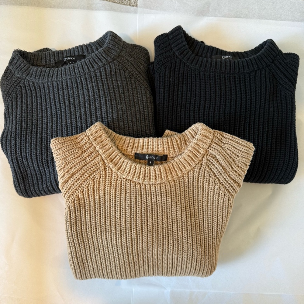Lot of 3 Quince size Small cotton fisherman sweaters